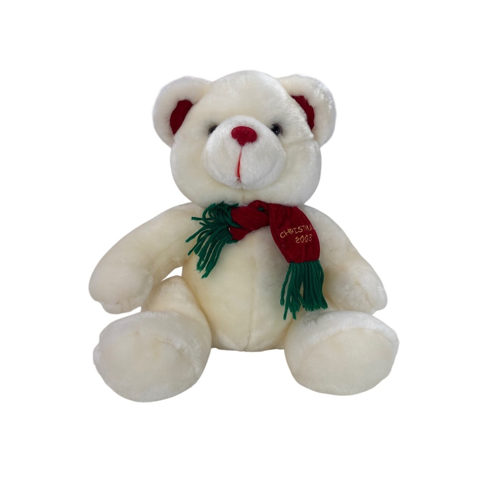 Best Made Toys 2003 Christmas Bear White Plush Red Scarf Holiday 14in